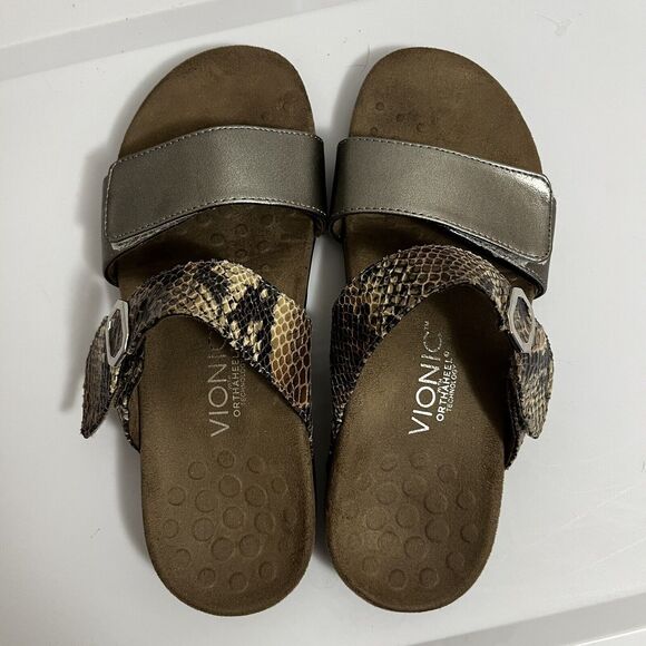 Vionic Camila Ortha Heel Sandals Size 7 Double Strap Adjustable Snake Print - Picture 3 of 6